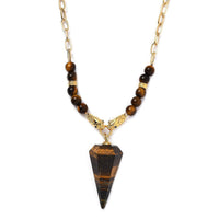 Karis Tigers Eye and Thai Black Spinel Paper Clip Chain Snake Necklace 18 Inches in 18K YG Plated 111.75 ctw