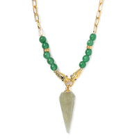Karis Green Aventurine and Thai Black Spinel Paper Clip Chain Jaguar Necklace 18 Inches in 18K YG Plated 72.10 ctw