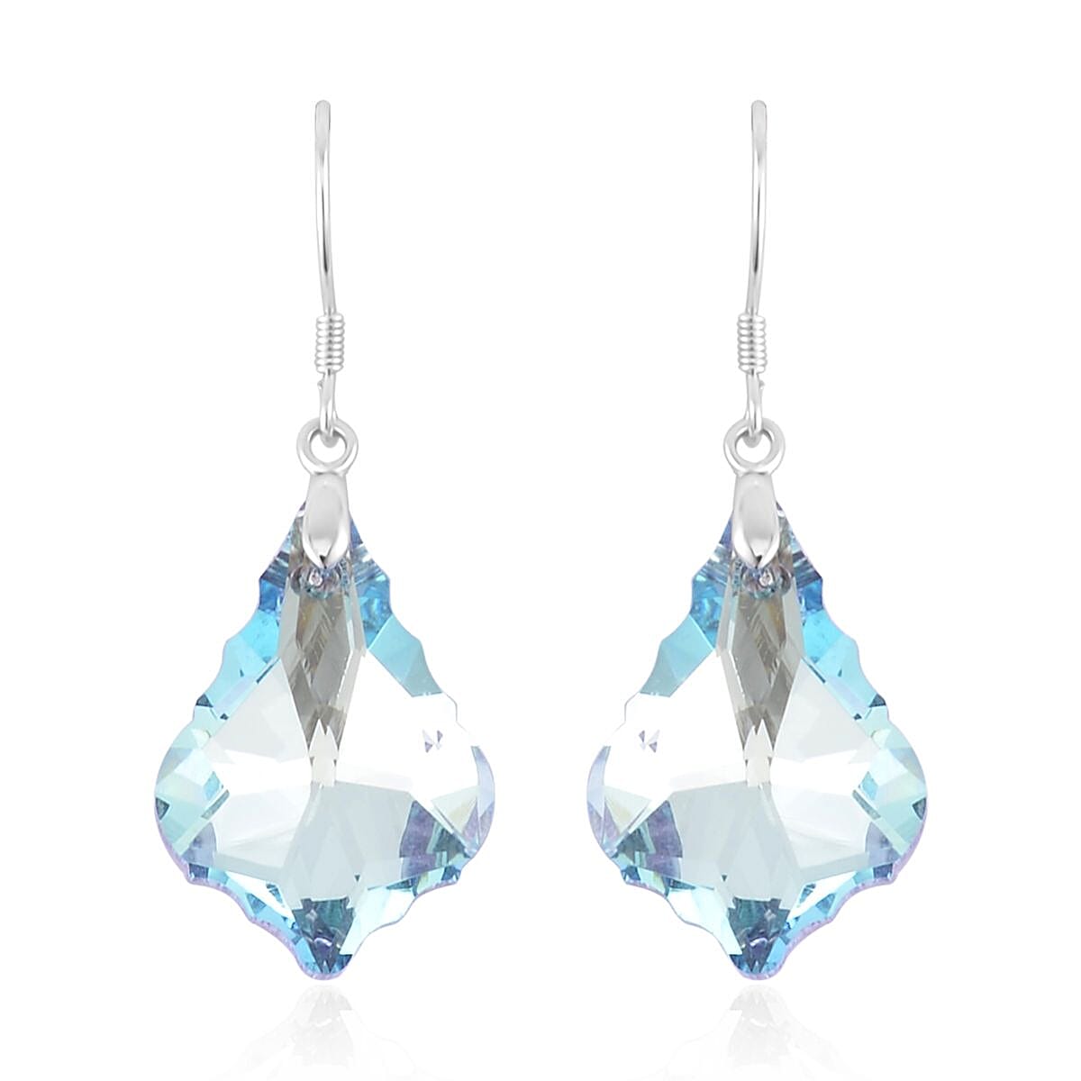 Simulated Aquamarine Dangle Earrings in Rhodium Over Sterling Silver