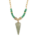 Karis Green Aventurine and Thai Black Spinel Paper Clip Chain Jaguar Necklace 18-20 Inches in 18K YG Plated 72.40 ctw - Sticky add to cart bar