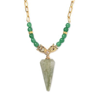 Karis Green Aventurine and Thai Black Spinel Paper Clip Chain Jaguar Necklace 18-20 Inches in 18K YG Plated 72.40 ctw