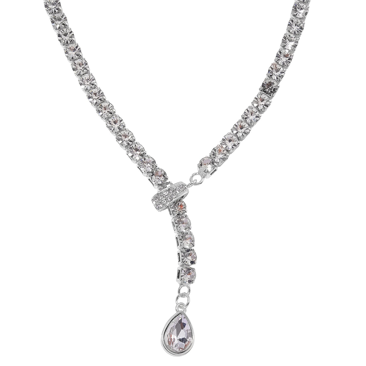 Austrian Crystal Necklace in Silvertone (21 Inches)