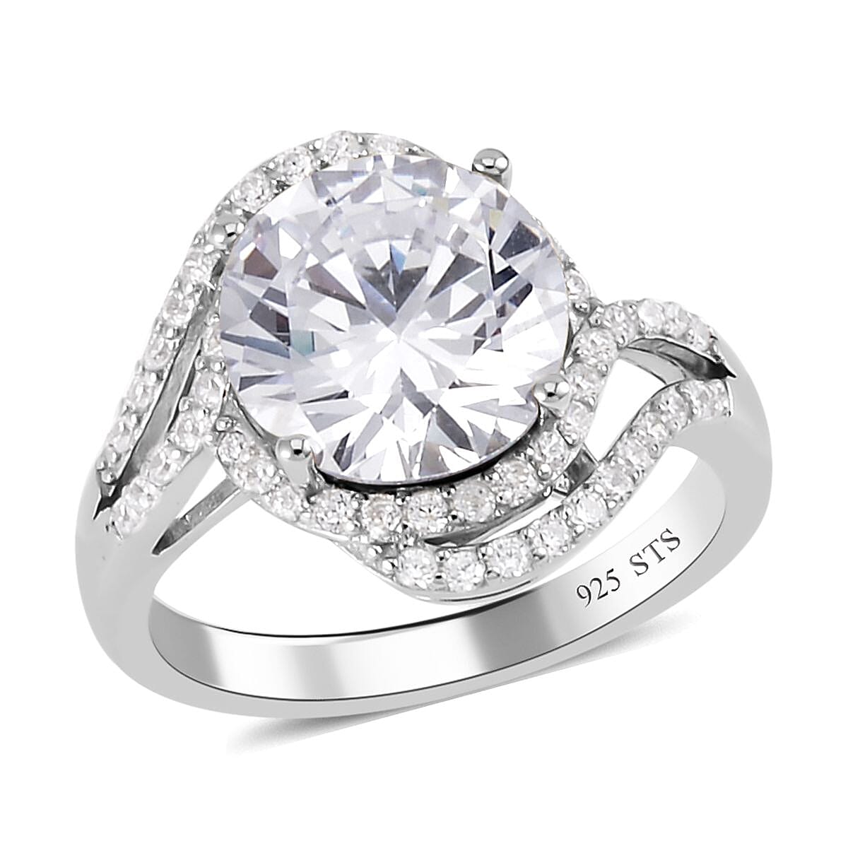 Lustro Stella Finest CZ Bypass Ring in Platinum Over Sterling Silver (Size 10.0) 6.50 ctw