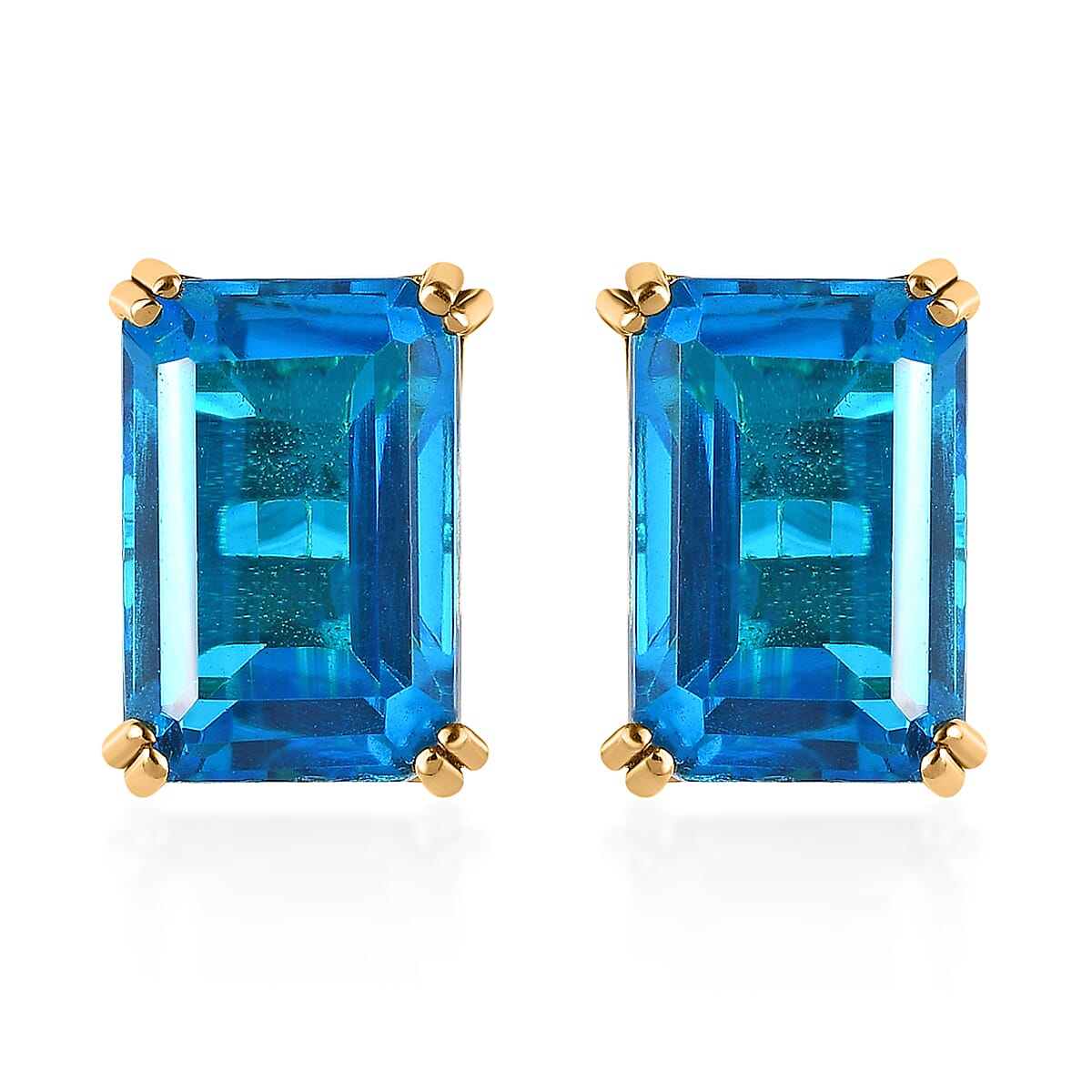 Caribbean Quartz (Triplet) Solitaire Stud Earrings in Vermeil Yellow Gold Over Sterling Silver 9.50 ctw