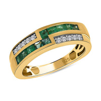 Kagem Zambian Emerald and White Zircon 0.90 ctw Ring in 14K Yellow Gold Over Sterling Silver (Size 9.0)