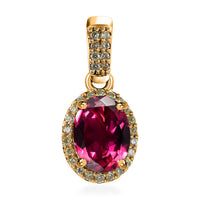 Iliana 18K Yellow Gold AAA Ouro Fino Rubellite and SI Natural Yellow Diamond Halo Pendant 1.60 ctw