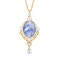 Blue Color Cameo and Multi Gemstone 6.00 ctw Necklace in Goldtone 20.5-22.5 Inches - Sticky add to cart bar