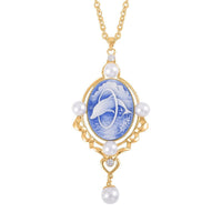 Blue Color Cameo and Multi Gemstone 6.00 ctw Necklace in Goldtone 20.5-22.5 Inches