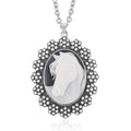 Cameo and White Austrian Crystal Necklace 18-20 Inches in Silvertone 8.00 ctw - Sticky add to cart bar