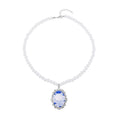White Shell Pearl and Cameo Necklace 21-23 Inches in Silvertone 8.00 ctw - Sticky add to cart bar