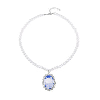 White Shell Pearl and Cameo Necklace 21-23 Inches in Silvertone 8.00 ctw