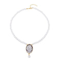 Cameo and White Shell Pearl Necklace 21-23 Inches in Goldtone 8.00 ctw - Sticky add to cart bar
