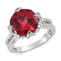 Lab Created Padparadscha Sapphire and Moissanite Ring in Platinum Over Sterling Silver 9.90 ctw