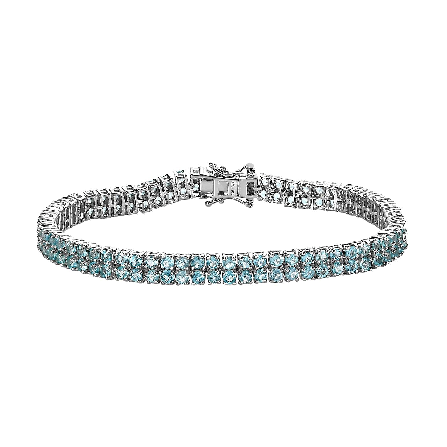 Madagascar Paraiba Apatite 2 Row Tennis Bracelet in Platinum Over Sterling Silver (8.00 In) 9.85 ctw