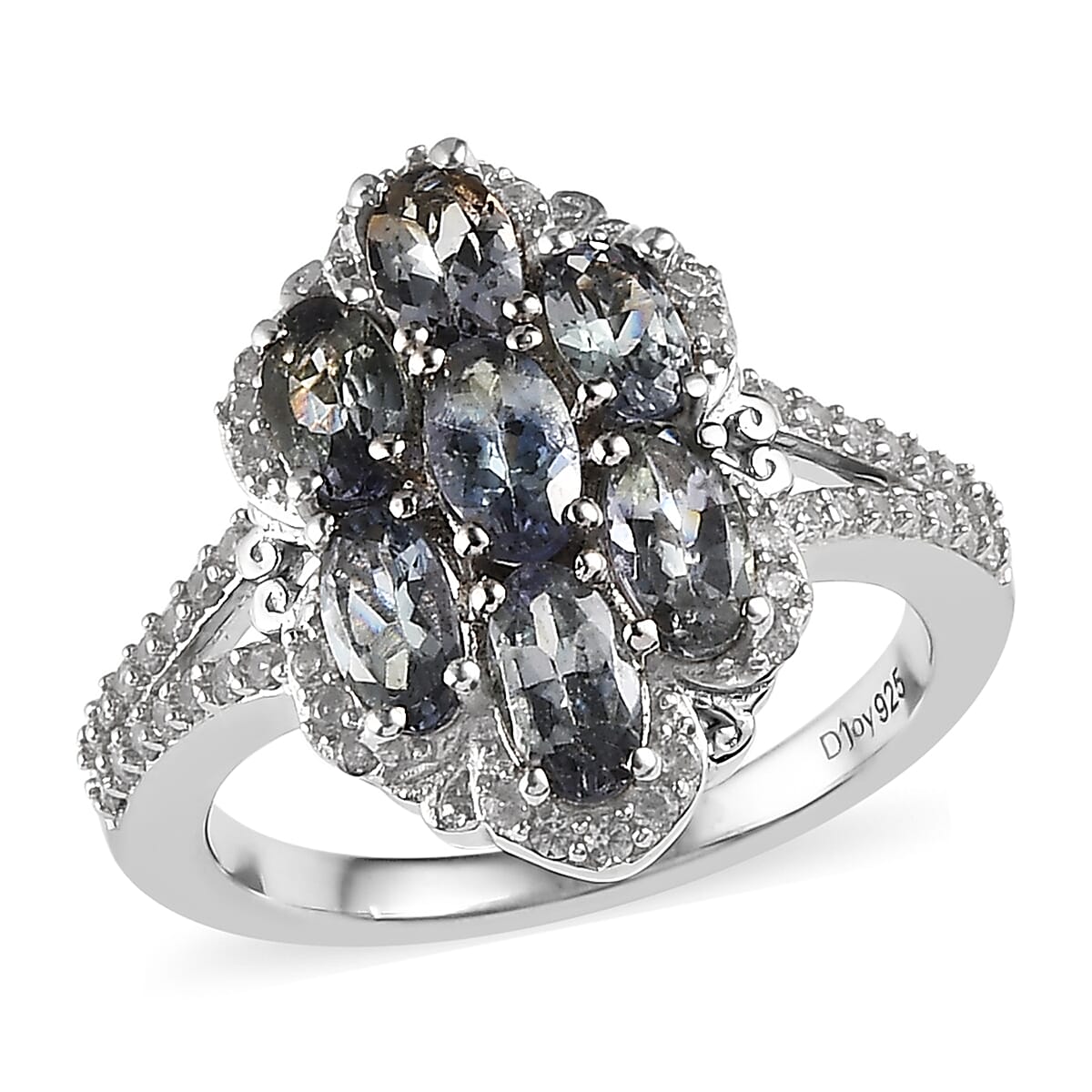 Green Tanzanite and White Zircon Floral Ring in Vermeil YG and Platinum Over Sterling Silver 2.00 ctw