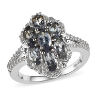 Green Tanzanite and White Zircon Floral Ring in Vermeil YG and Platinum Over Sterling Silver 2.00 ctw