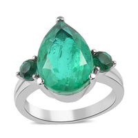 Emeraldine Quartz 3 Stone Ring in Stainless Steel (Size 10.0) 6.60 ctw