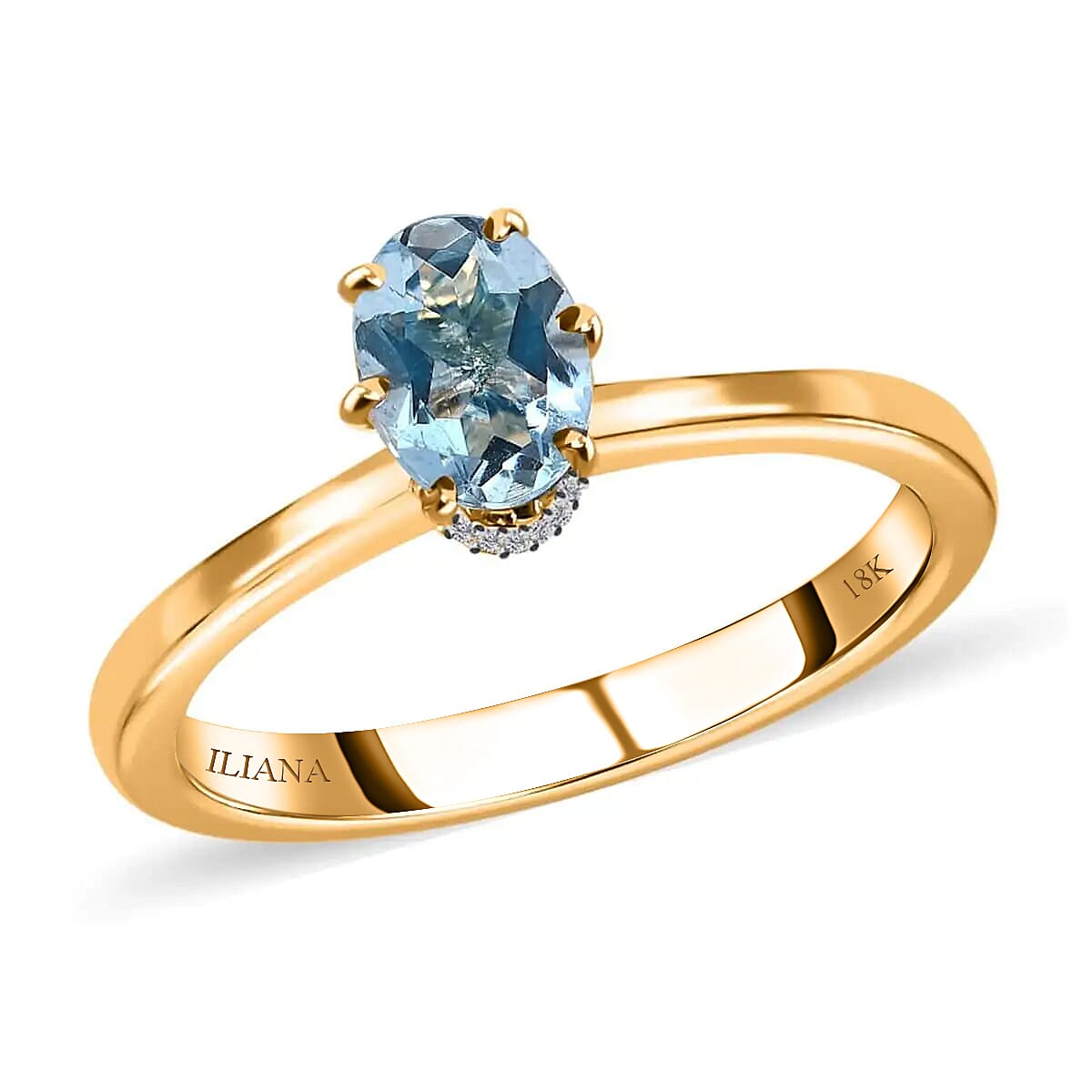 Iliana 18K Yellow Gold AAA Santa Maria Aquamarine and G-H SI Diamond Ring 0.75 ctw