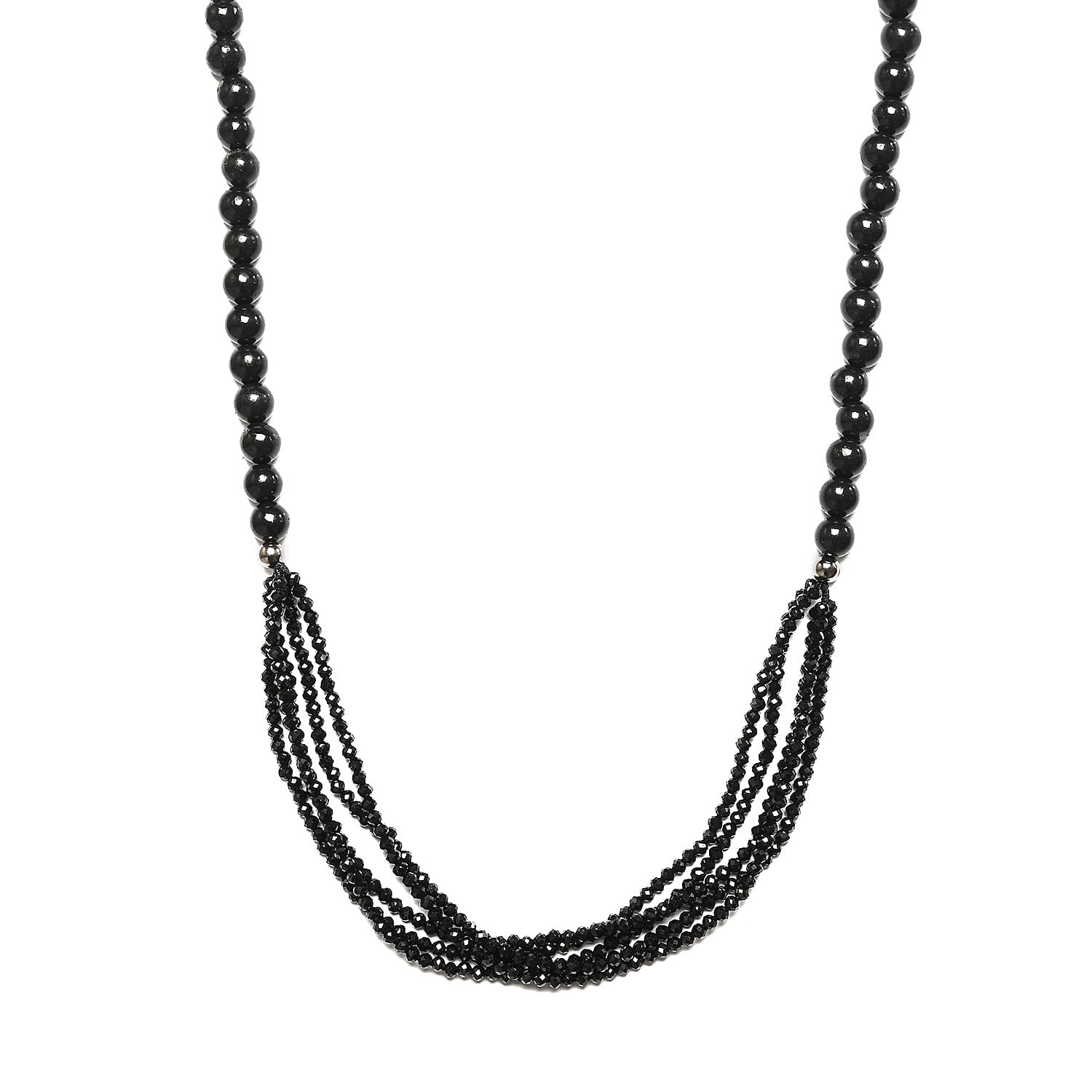 Thai Black Spinel and Shungite Beaded Necklace 20 Inches in Sterling Silver 120.00 ctw