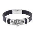 Owl Bracelet in Black Leather Cord and Black Oxidised Stainless Steel (8.50 In) - Sticky add to cart bar