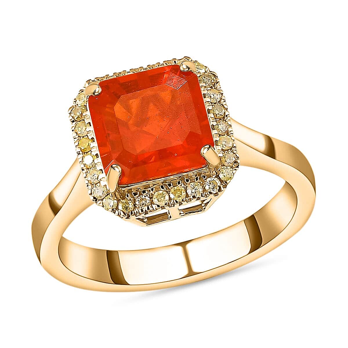 Luxoro 14K Yellow Gold AAA Crimson Fire Opal and I3 Natural Yellow Diamond Halo Ring 4 Grams 2.00 ctw (Del. in 5-7 Days)