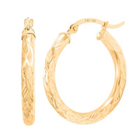 14K Yellow Gold 25x3mm Diamond Cut Hoop Earrings 2 Grams
