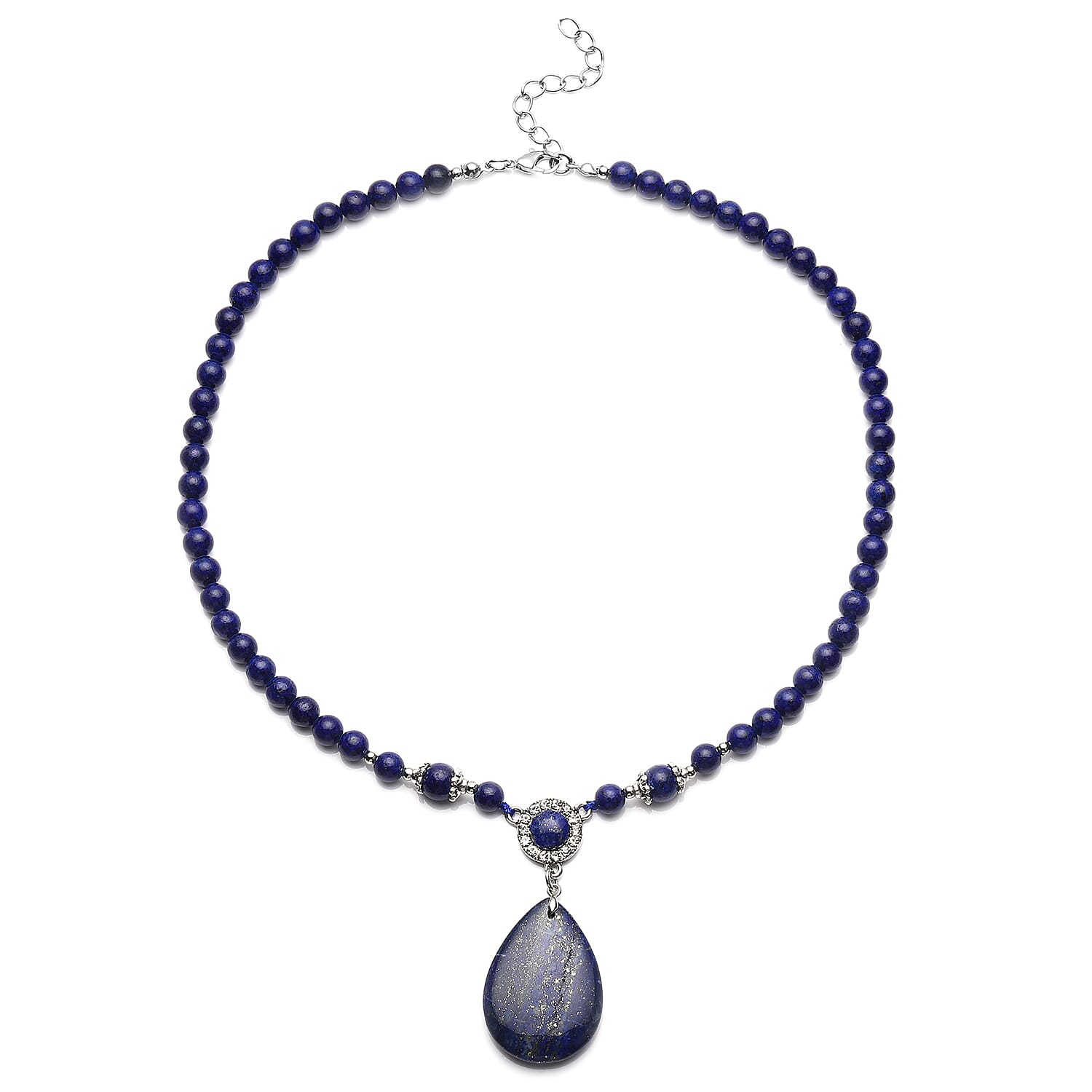 Lapis Lazuli and Austrian Crystal Beaded Necklace 18-20 Inches in Silvertone 167.00 ctw