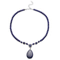 Lapis Lazuli and Austrian Crystal Beaded Necklace 18-20 Inches in Silvertone 167.00 ctw - Sticky add to cart bar