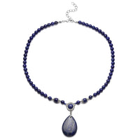 Lapis Lazuli and Austrian Crystal Beaded Necklace 18-20 Inches in Silvertone 167.00 ctw