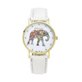 STRADA Austrian Crystal Japanese Movement Elephant Watch with White Faux Leather Strap (6.50-8.00 Inches) 0.20 ctw - Sticky add to cart bar