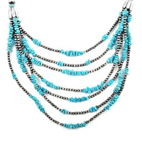 Santa Fe Style Kingman Turquoise Necklace 15 Inches in Sterling Silver 44.35 ctw