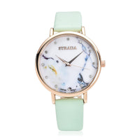 STRADA Austrian Crystal Japanese Movement Stone Pattern Dial Watch With White Faux Leather Strap