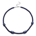 Lapis Lazuli Drop, Barrel Shape and Beaded Necklace 18-20 Inches in Silvertone 206.50 ctw - Sticky add to cart bar