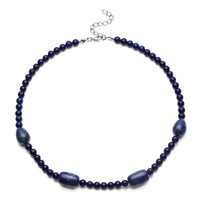 Lapis Lazuli Drop, Barrel Shape and Beaded Necklace 18-20 Inches in Silvertone 206.50 ctw