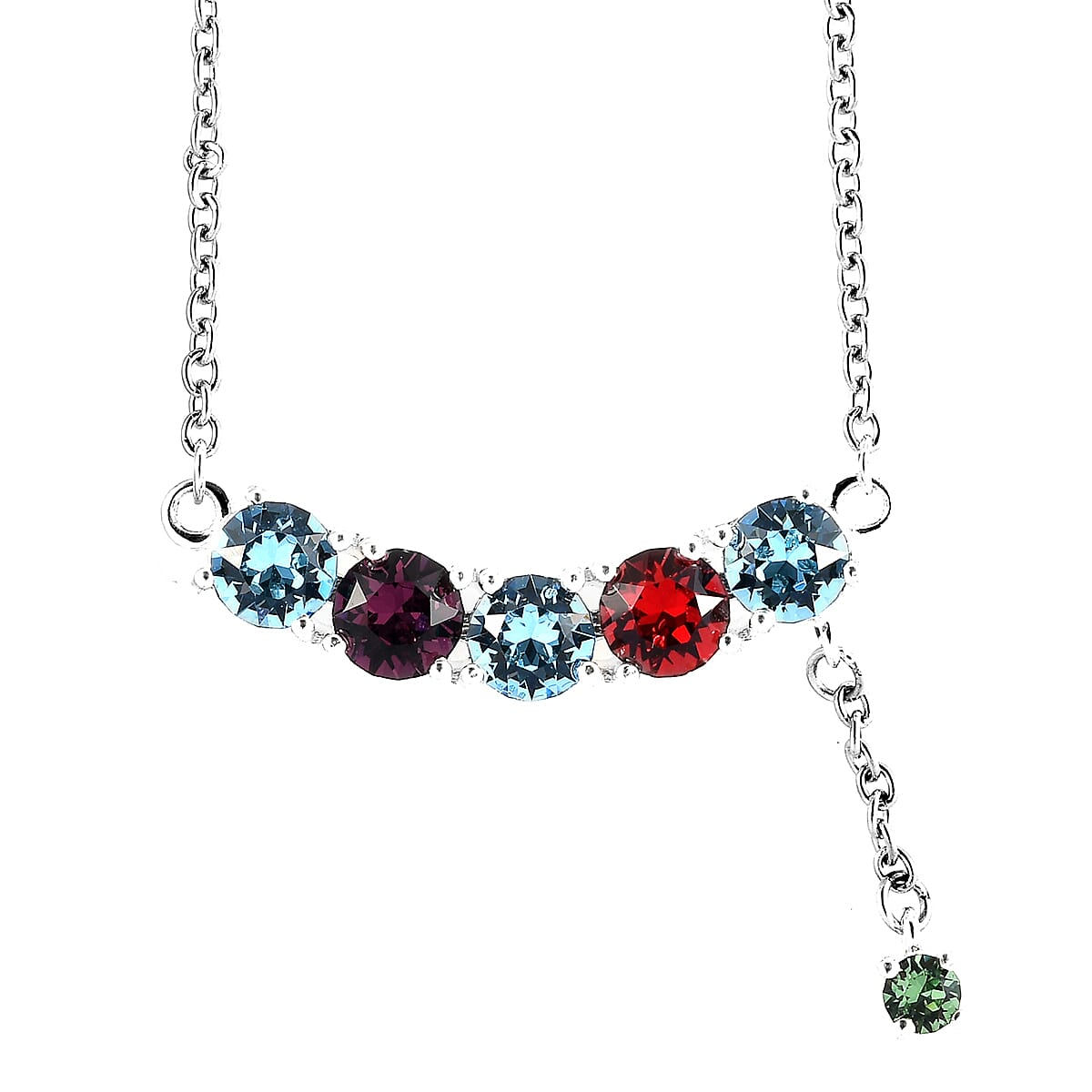 Multi Color Crystal Fancy Necklace 18 Inches in Sterling Silver and Stainless Steel 1.75 ctw