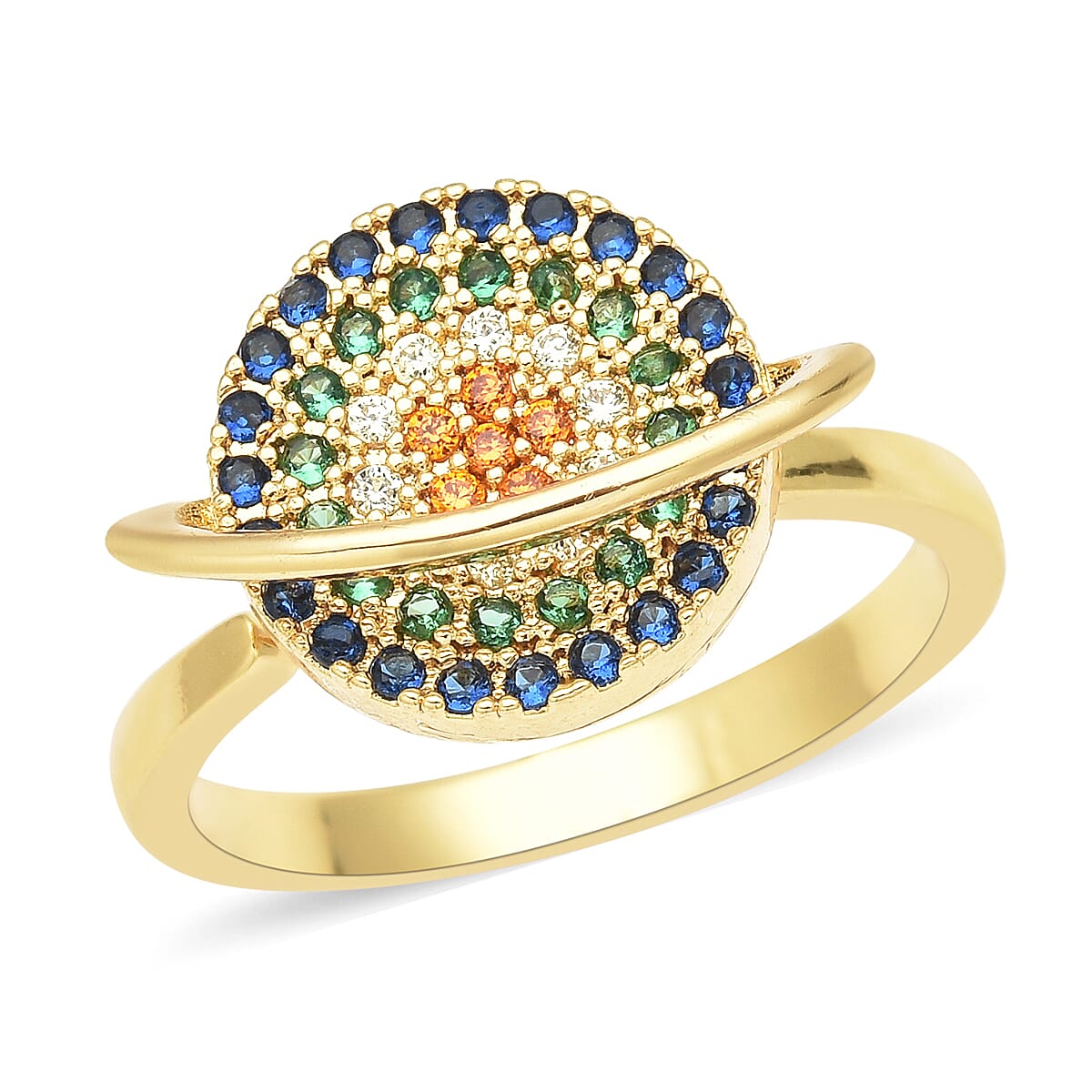 Simulated Multi Color Diamond Ring in Goldtone