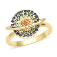 Simulated Multi Color Diamond Ring in Goldtone
