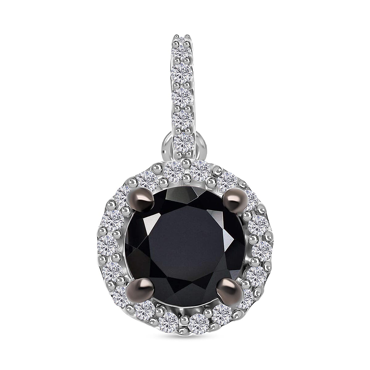 Black Diamond and Diamond Halo Pendant in Platinum Over Sterling Silver 2.00 ctw