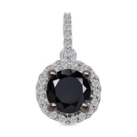 Black Diamond and Diamond Halo Pendant in Platinum Over Sterling Silver 2.00 ctw
