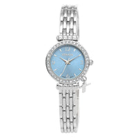 STRADA Austrian Crystal Japanese Movement Blue Dial Watch with Cross Charm in Silvertone Strap