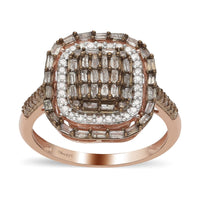 Champagne and White Diamond Ring in Vermeil RG Over Sterling Silver