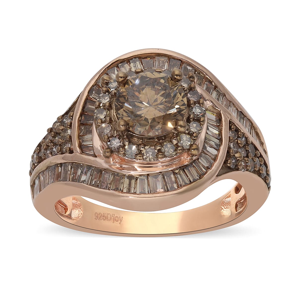 Natural Champagne Diamond Ring in Vermeil RG Over Sterling Silver 2.00 ctw