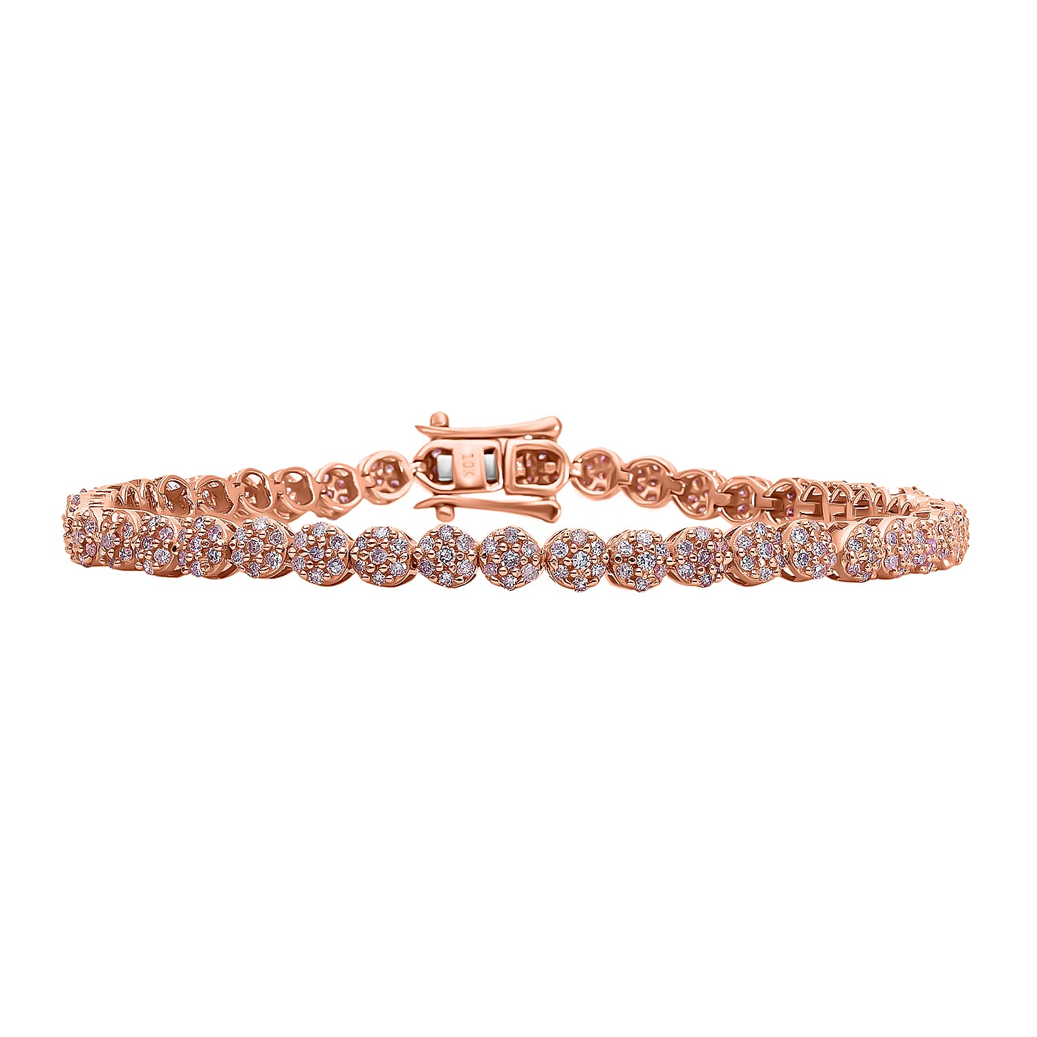 Luxoro 10K Rose Gold I3 Natural Pink Diamond Floral Tennis Bracelet (7.25 In) 9 Grams 2.00 ctw