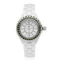 EON 1962 Natural Chrome Diopside Swiss Movement Double Halo Dial Watch with White Ceramic Strap 0.10 ctw - Sticky add to cart bar