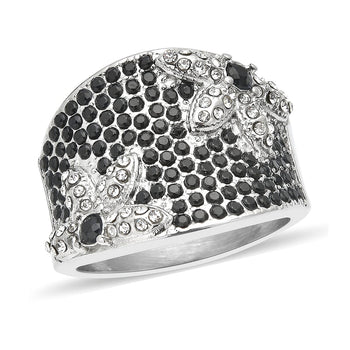 Austrian Crystal and Natural Thai Black Spinel Flower Ring in Stainless Steel (Size 9.0) 1.30 ctw - Product card gallery slide 1 (10177085800761)