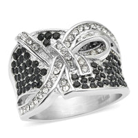 Austrian Crystal and Natural Thai Black Spinel Knotted Ring in Stainless Steel (Size 9.0) 0.70 ctw