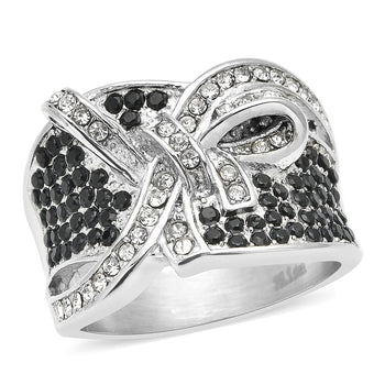 Austrian Crystal and Natural Thai Black Spinel Knotted Ring in Stainless Steel (Size 9.0) 0.70 ctw - Product card gallery slide 1 (10177085833529)