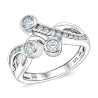 Moissanite Bypass Ring in Platinum Over Sterling Silver (Size 5.5) 0.65 ctw