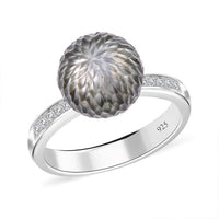Tahitian Cultured Pearl 11-12mm and Diamond Ring in Rhodium Over Sterling Silver (Size 10.0) 0.09 ctw