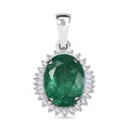 Luxoro 14K White Gold AAA Kagem Zambian Emerald and G-H I2 Diamond Halo Pendant without Chain 1.85 ctw - Sticky add to cart bar